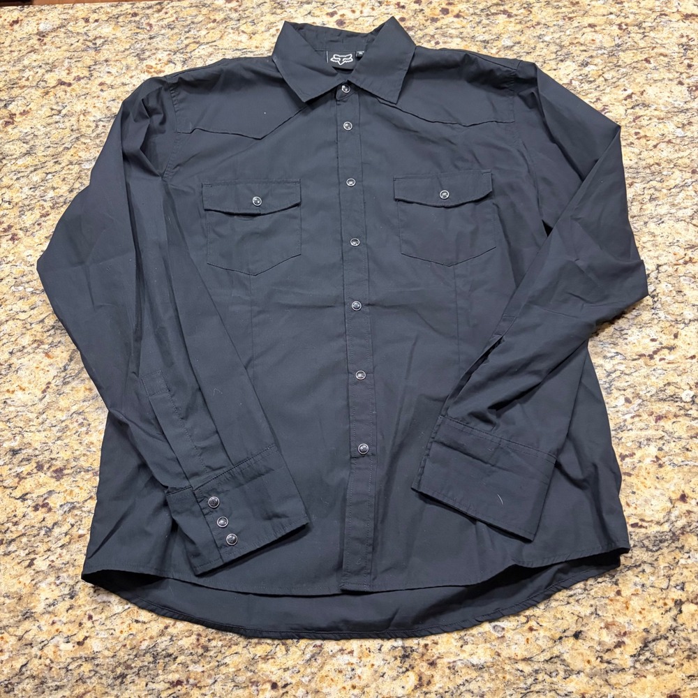 Fox Racing Mens XL Black Long Sleeve Button Down Western Snap Shirt Logo ws